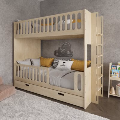 Montiso Ahşap Çocuk Ranzası – Çekmeceli Ranza Montessori ranza – 2 katlı ranza