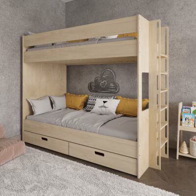 Naturaio Ahşap Çocuk Ranzası – Çekmeceli Ranza Montessori ranza – 2 katlı ranza